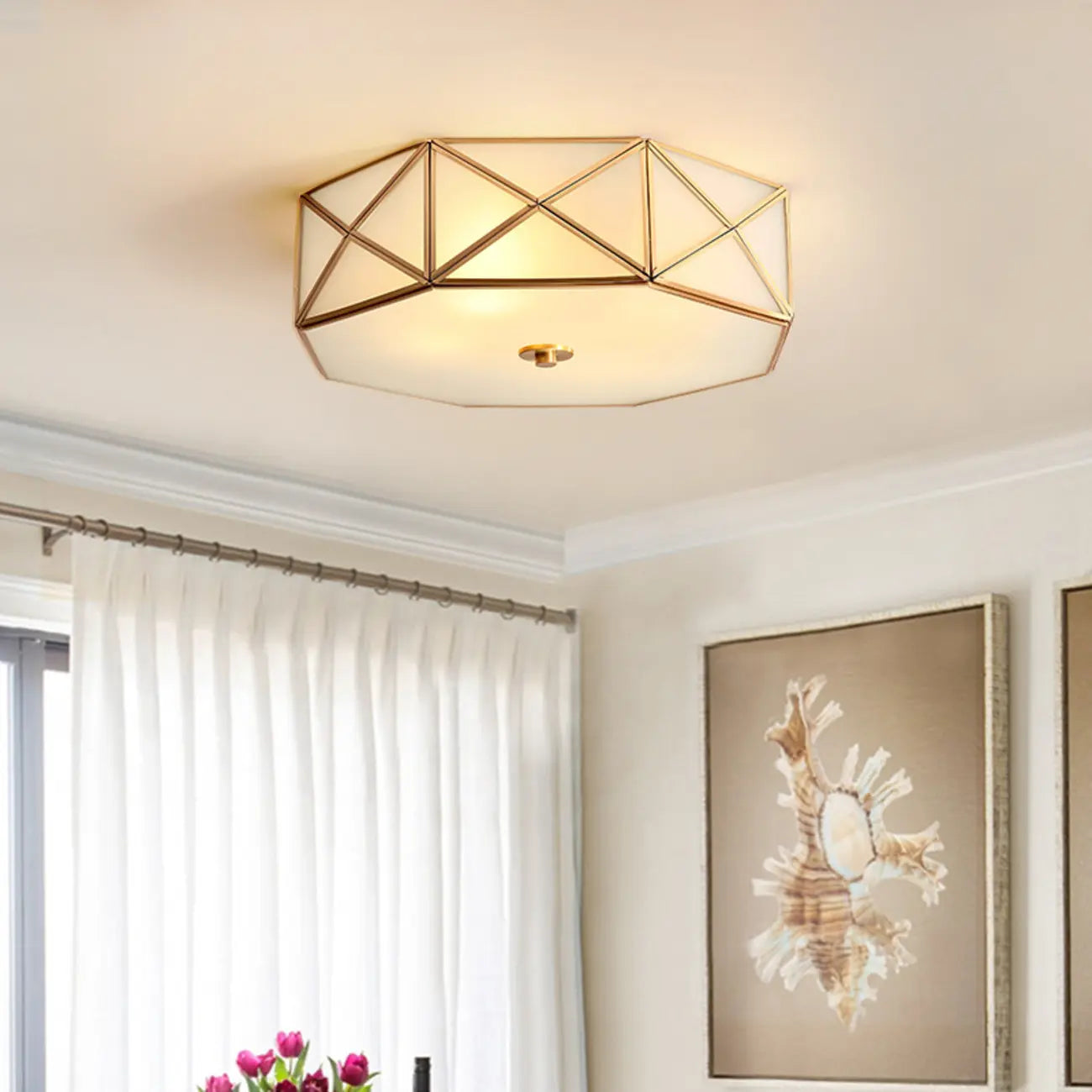 Colonial Glass Flush Mount Ceiling Light for Residential Use
