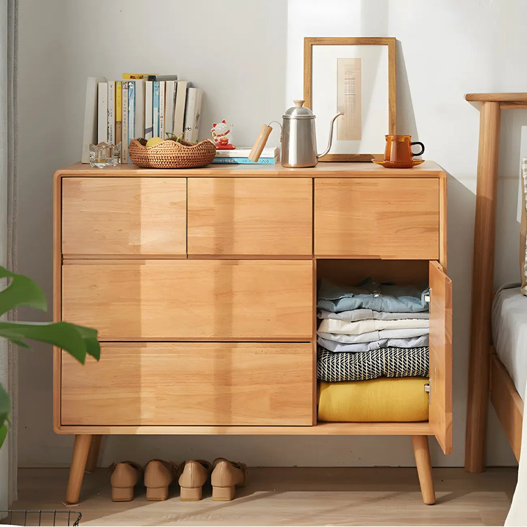 Compact Natural Wood Combo Dresser with Cabinet and Drawers