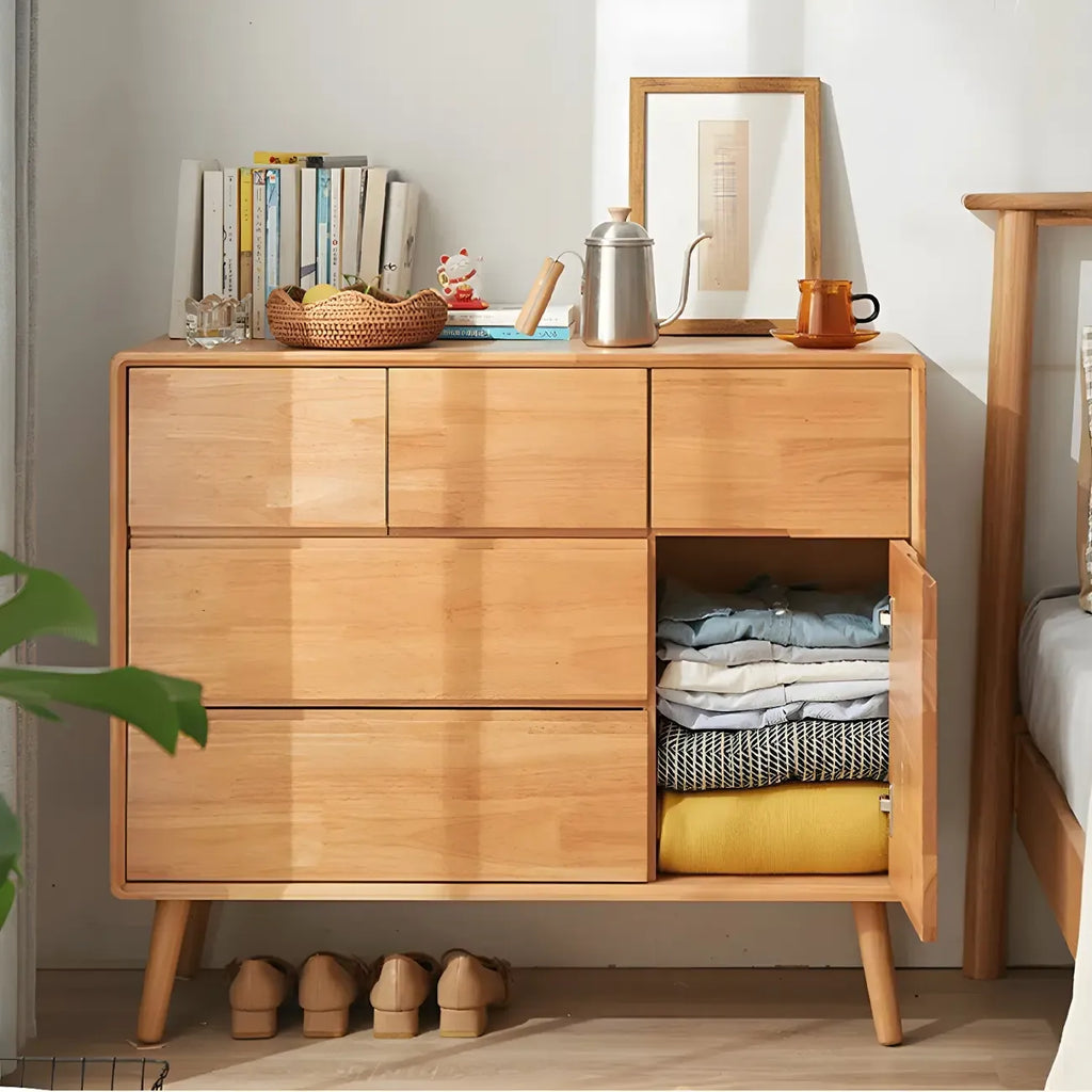 Compact Natural Wood Combo Dresser with Cabinet and Drawers