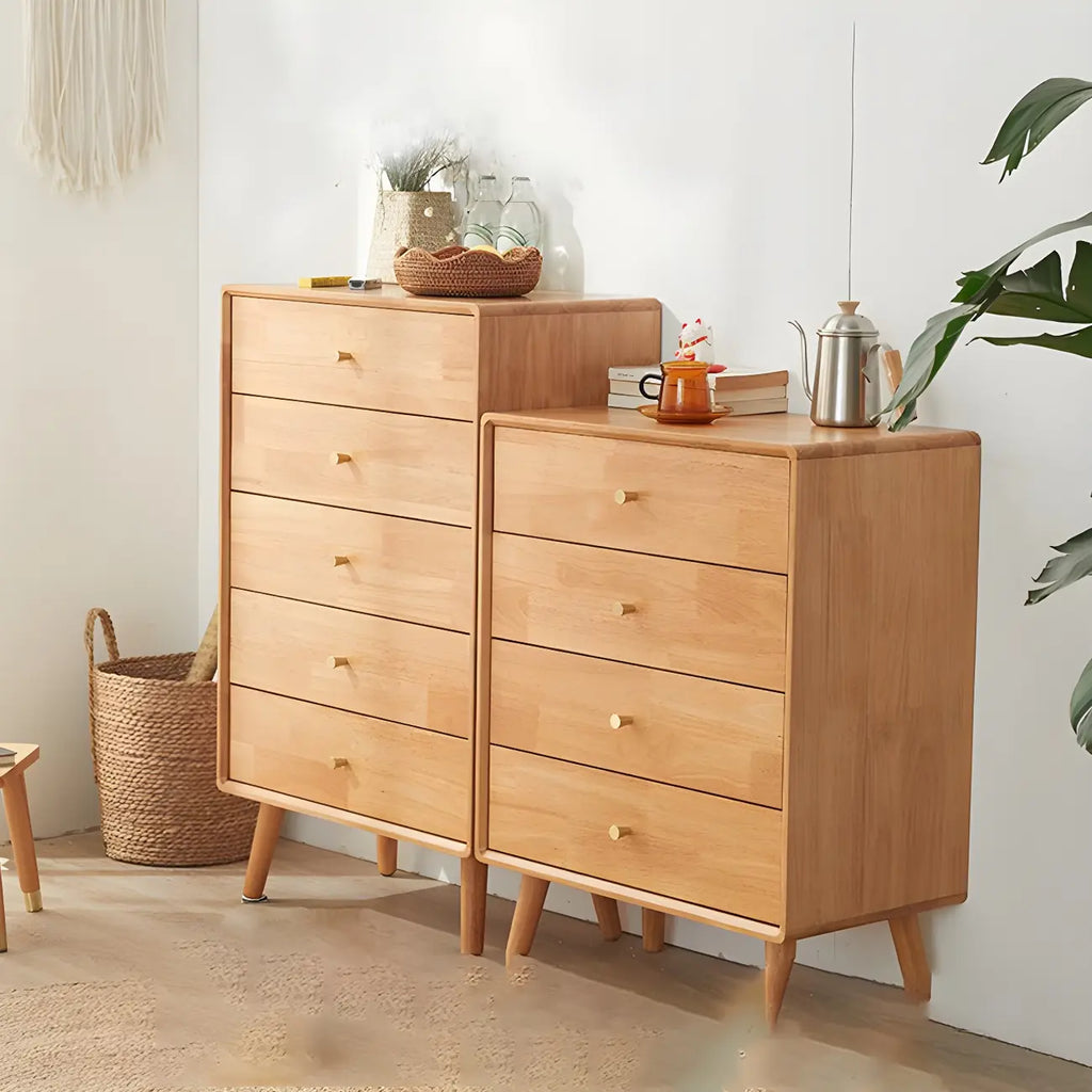Compact Natural Wood Combo Dresser with Cabinet and Drawers