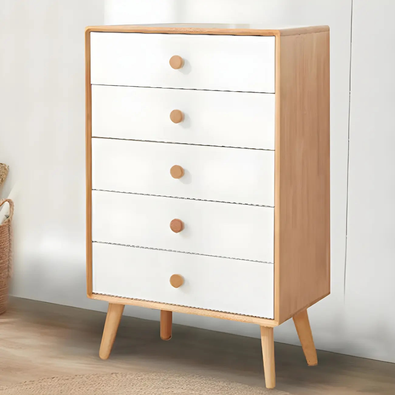 Compact Natural Wood Combo Dresser with Cabinet and Drawers