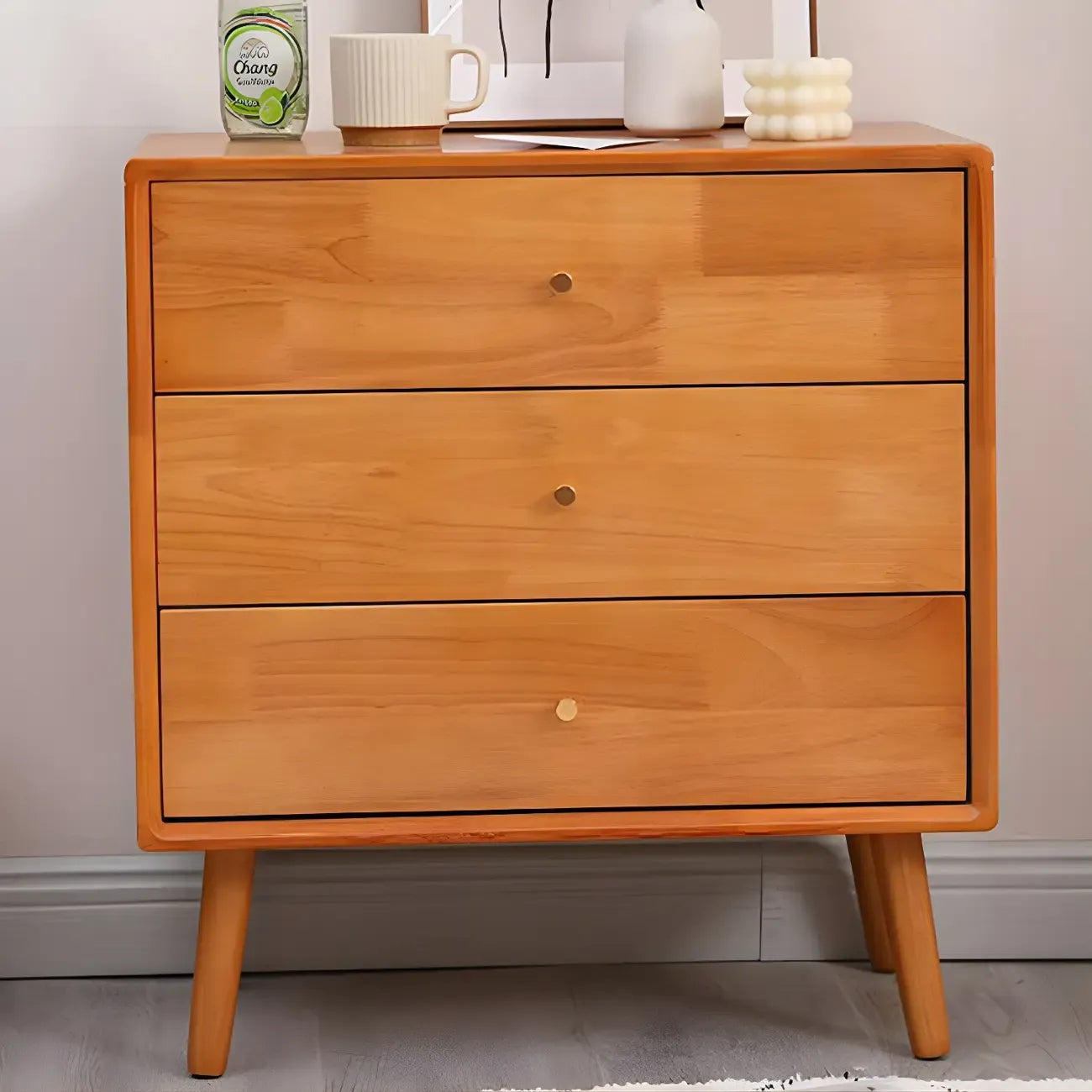 Compact Natural Wood Combo Dresser with Cabinet and Drawers