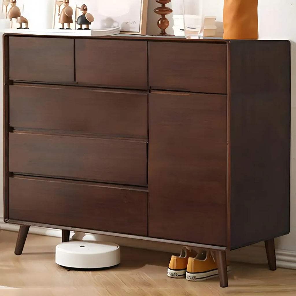 Compact Natural Wood Combo Dresser with Cabinet and Drawers