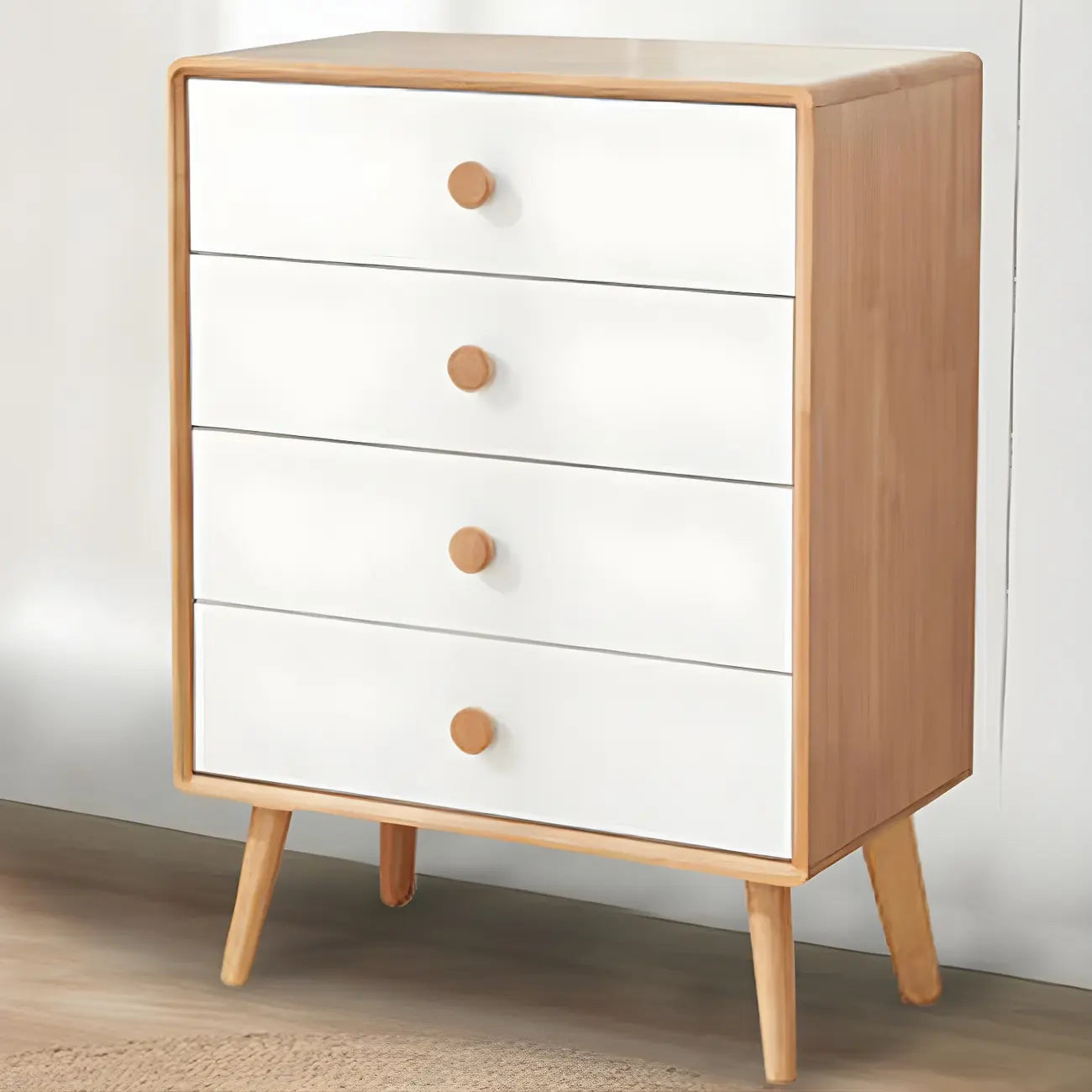 Compact Natural Wood Combo Dresser with Cabinet and Drawers