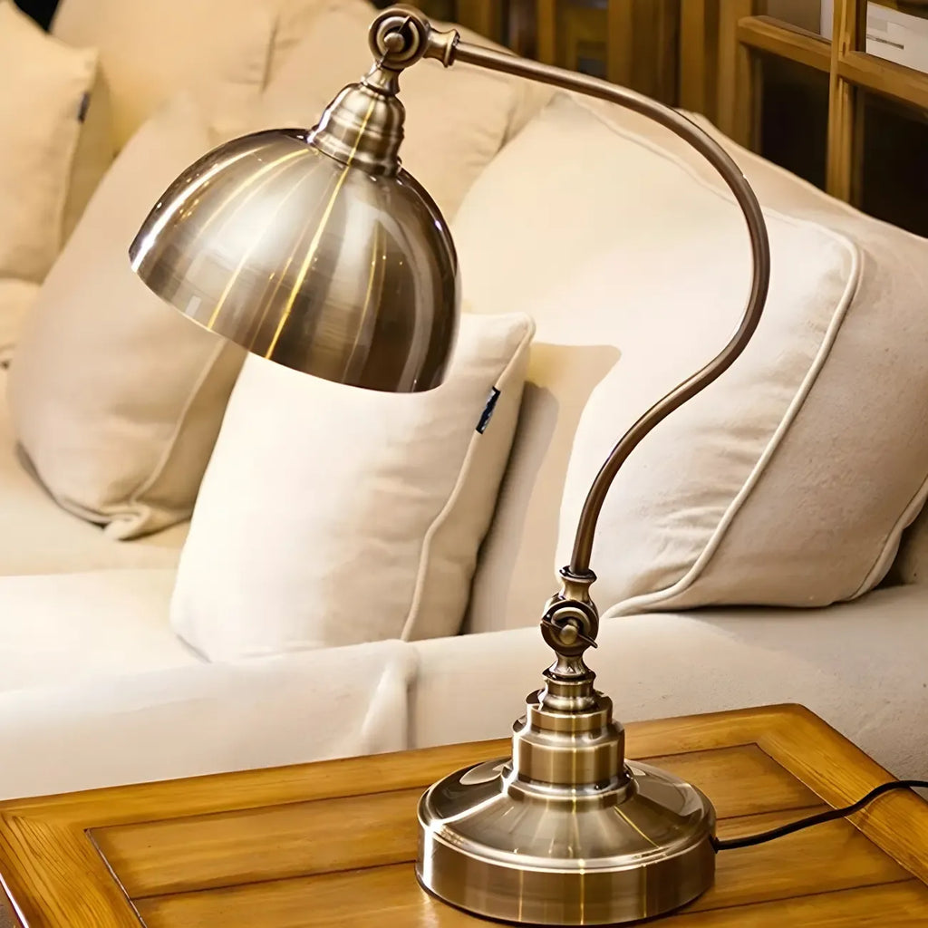 Antique Brass Arc Bowl Shade Table Lamp for Bedroom