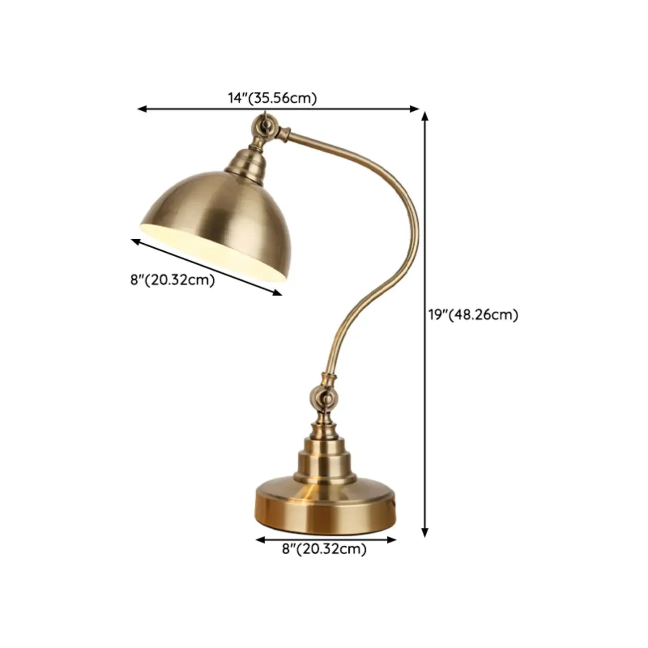 Antique Brass Arc Bowl Shade Table Lamp for Bedroom