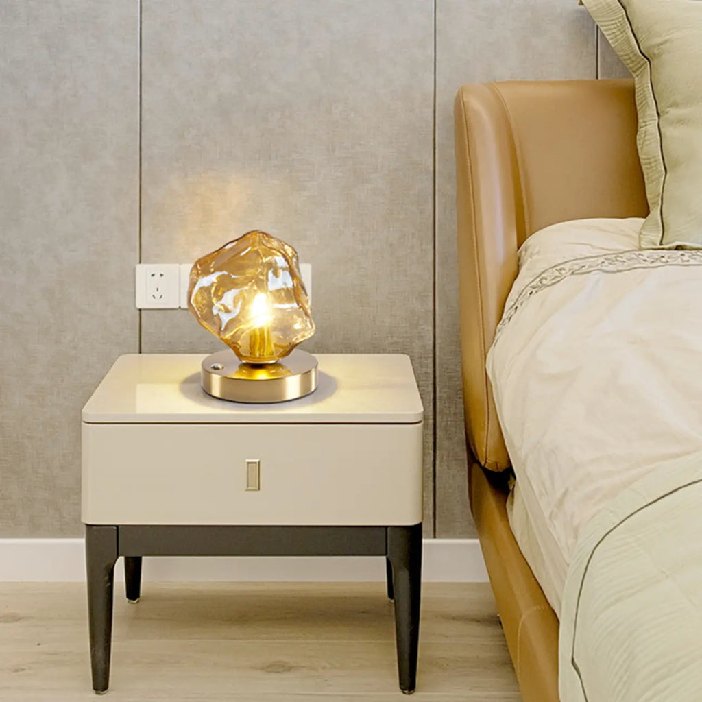 Stylish Wooden Base Glass Table Lamp Plug-In for Bedroom