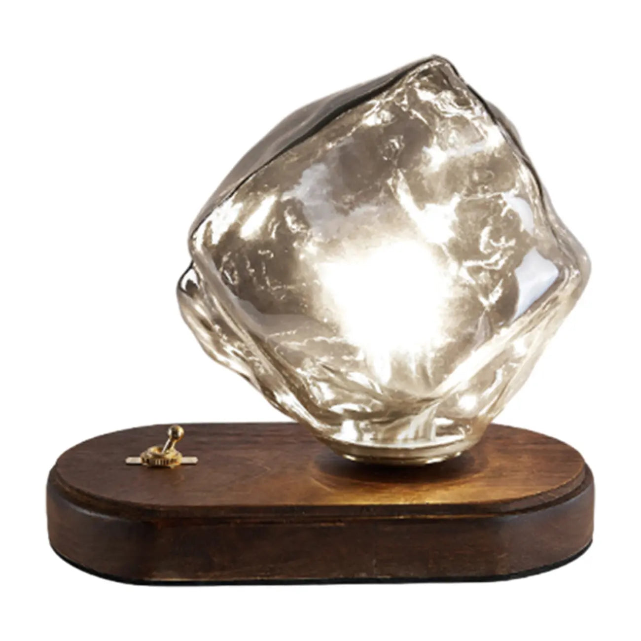 Stylish Wooden Base Glass Table Lamp Plug-In for Bedroom