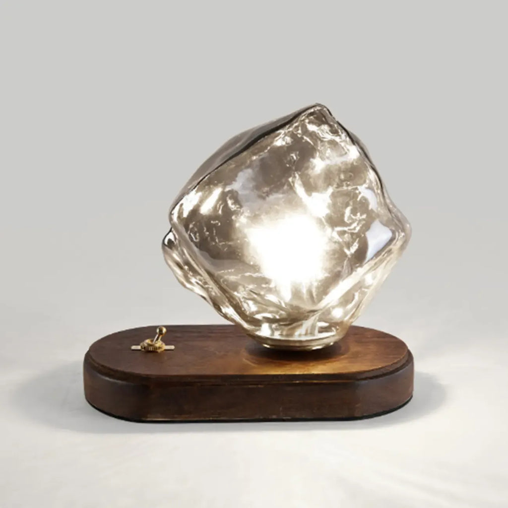 Stylish Wooden Base Glass Table Lamp Plug-In for Bedroom