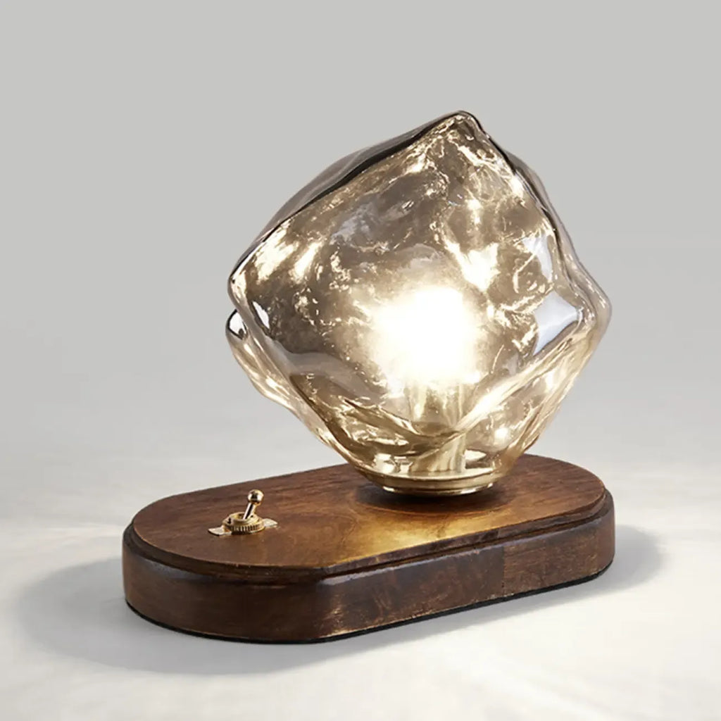 Stylish Wooden Base Glass Table Lamp Plug-In for Bedroom