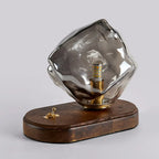 Stylish Wooden Base Glass Table Lamp Plug-In for Bedroom