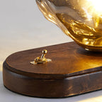 Stylish Wooden Base Glass Table Lamp Plug-In for Bedroom