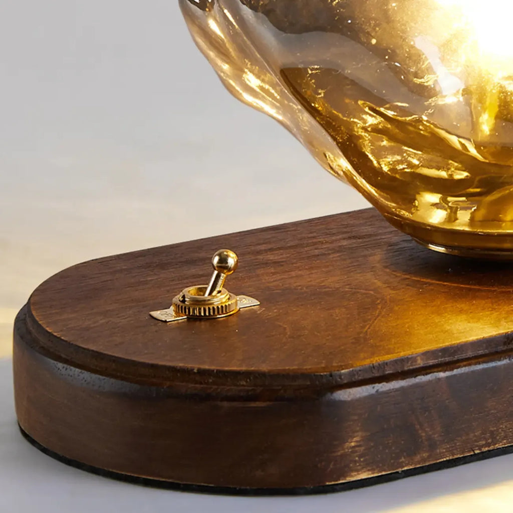 Stylish Wooden Base Glass Table Lamp Plug-In for Bedroom