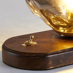 Stylish Wooden Base Glass Table Lamp Plug-In for Bedroom