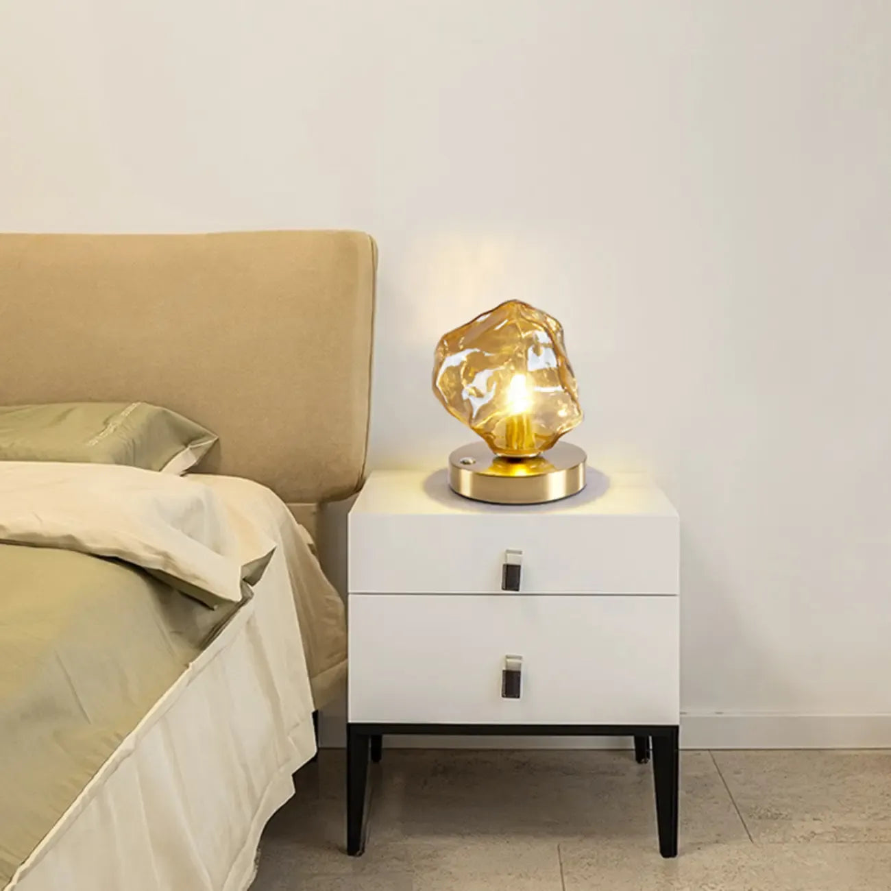 Stylish Wooden Base Glass Table Lamp Plug-In for Bedroom