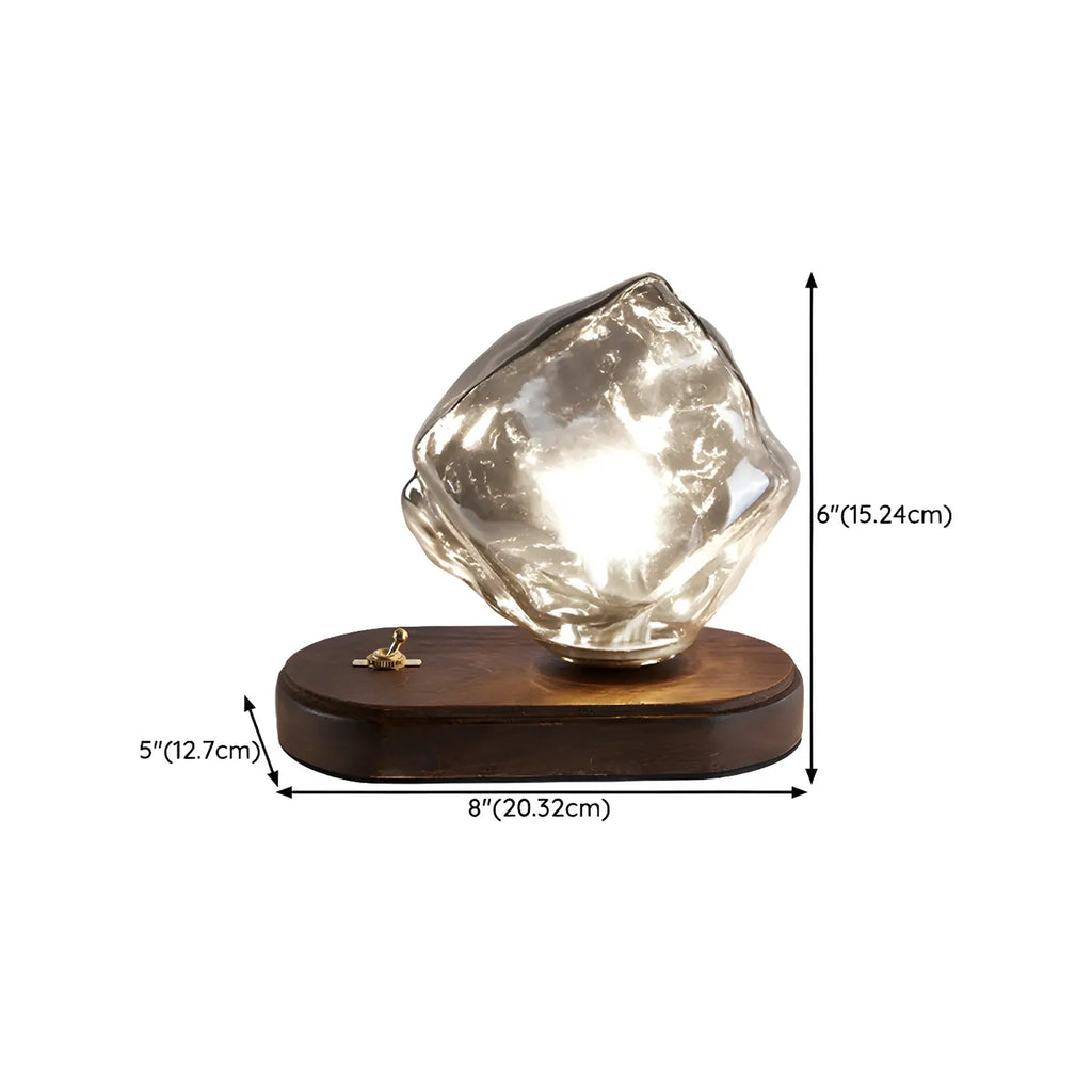 Stylish Wooden Base Glass Table Lamp Plug-In for Bedroom