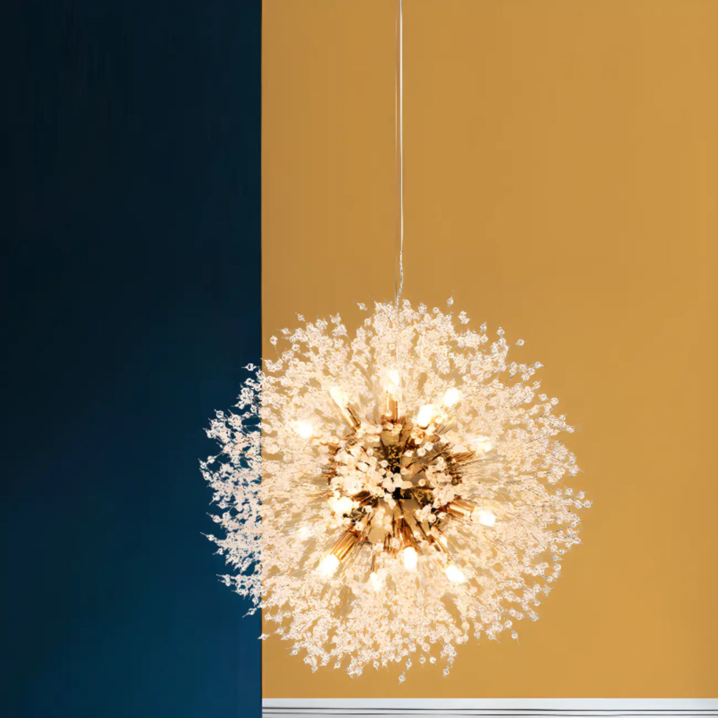 Modern Crystal Globe Chandelier with Starburst Design