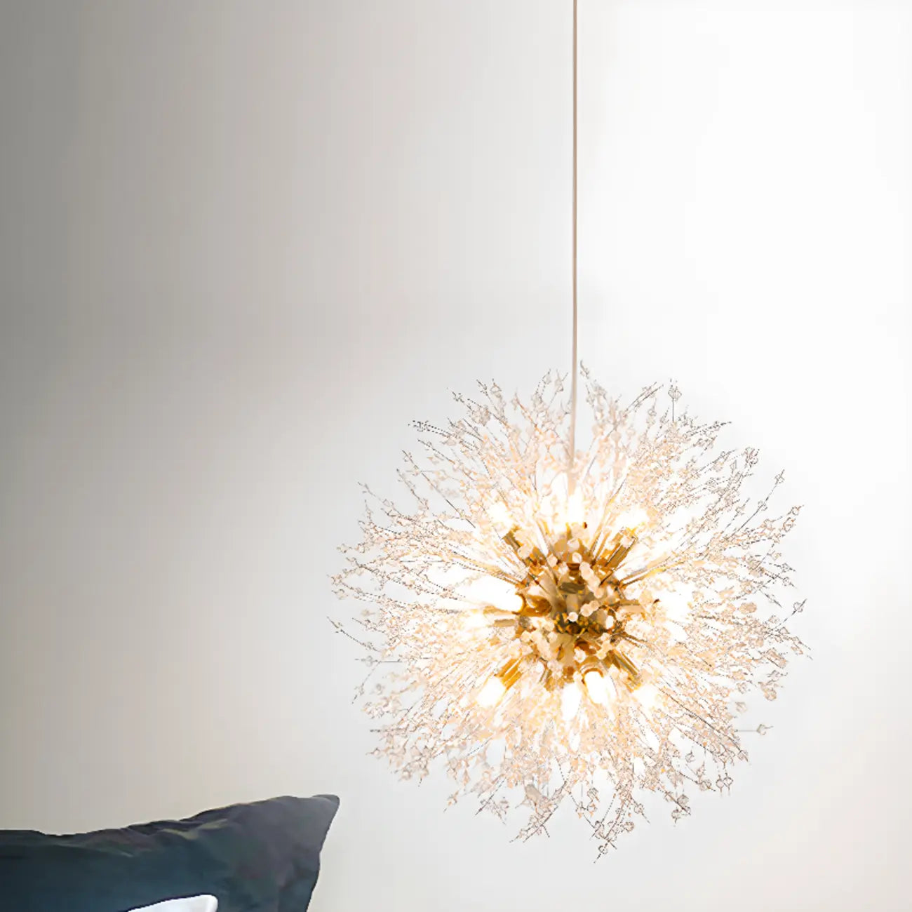 Modern Crystal Globe Chandelier with Starburst Design