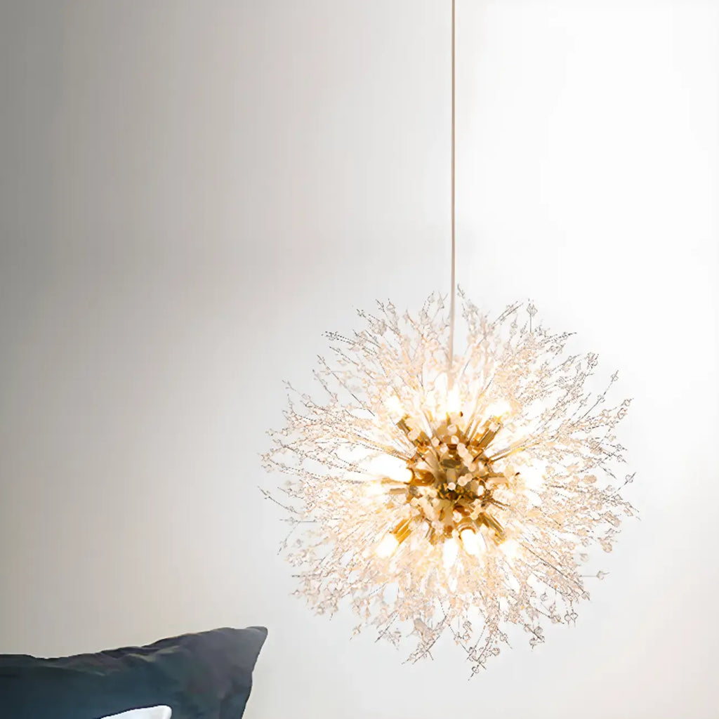 Modern Crystal Globe Chandelier with Starburst Design