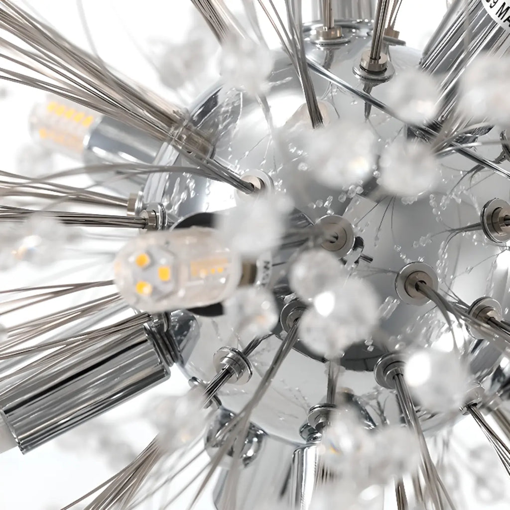 Modern Crystal Globe Chandelier with Starburst Design