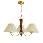 Vintage Wooden Chandelier with Beige Pleated LampShade