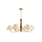Vintage Wooden Chandelier with Beige Pleated LampShade