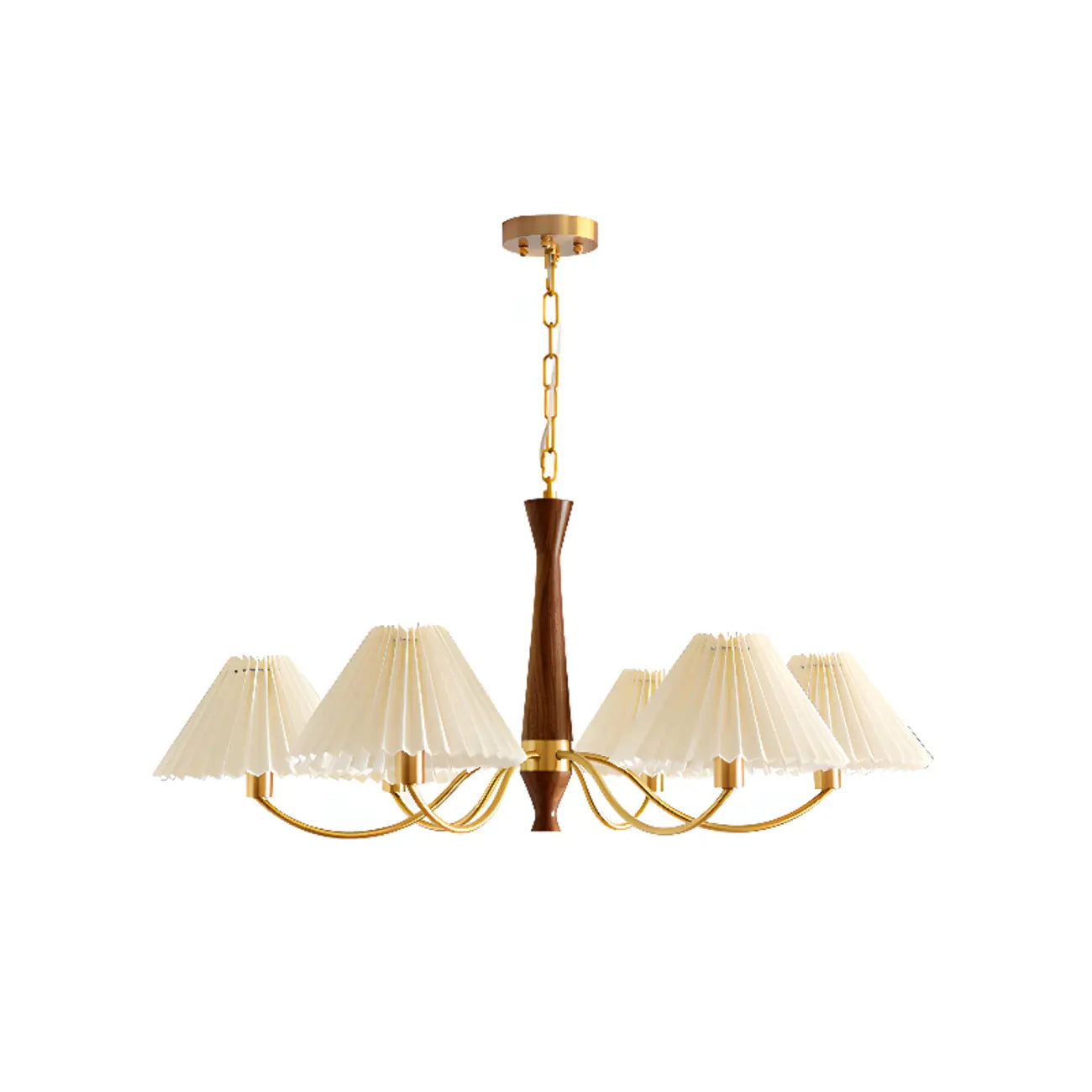 Vintage Wooden Chandelier with Beige Pleated LampShade
