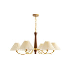 Vintage Wooden Chandelier with Beige Pleated LampShade