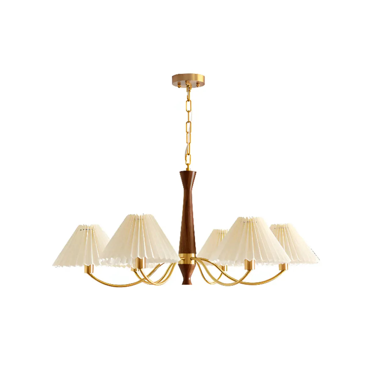 Vintage Wooden Chandelier with Beige Pleated LampShade