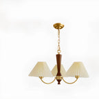 Vintage Wooden Chandelier with Beige Pleated LampShade