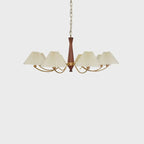 Vintage Wooden Chandelier with Beige Pleated LampShade
