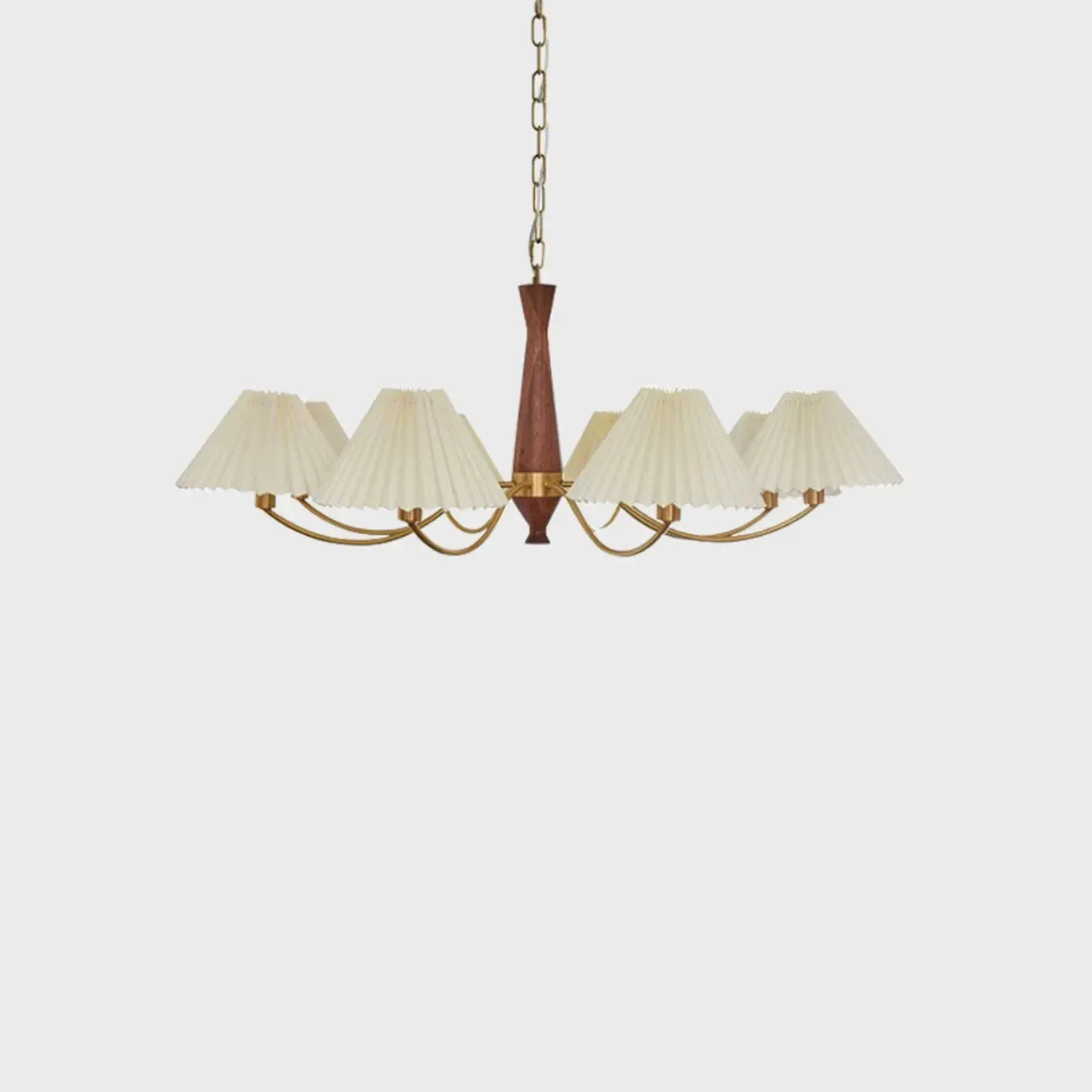 Vintage Wooden Chandelier with Beige Pleated LampShade
