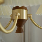 Vintage Wooden Chandelier with Beige Pleated LampShade