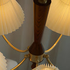 Vintage Wooden Chandelier with Beige Pleated LampShade