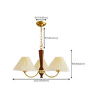 Vintage Wooden Chandelier with Beige Pleated LampShade