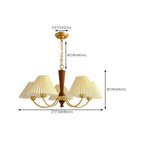 Vintage Wooden Chandelier with Beige Pleated LampShade