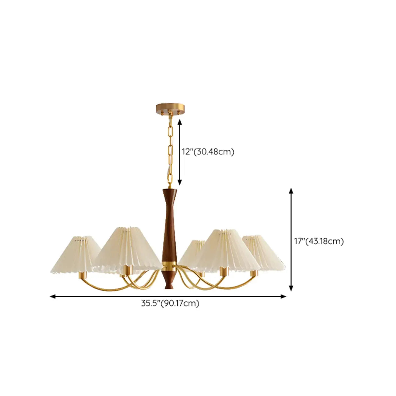 Vintage Wooden Chandelier with Beige Pleated LampShade