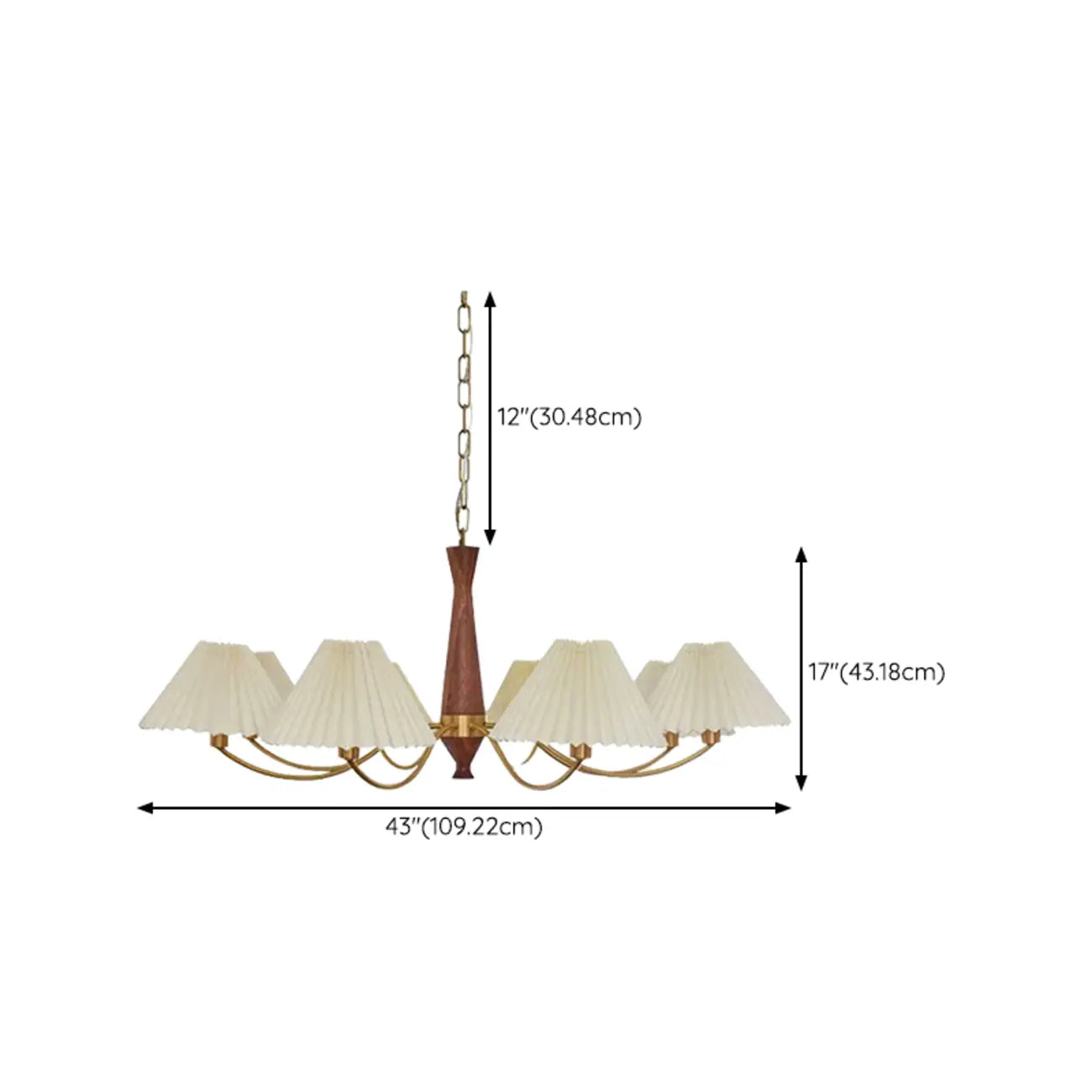 Vintage Wooden Chandelier with Beige Pleated LampShade