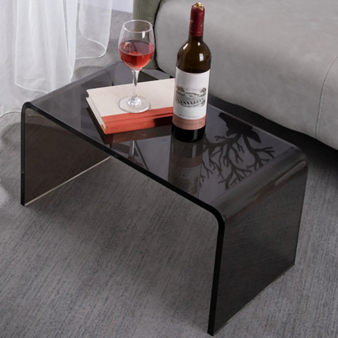 Black Small Acrylic C-Shaped Side Table for Living Room