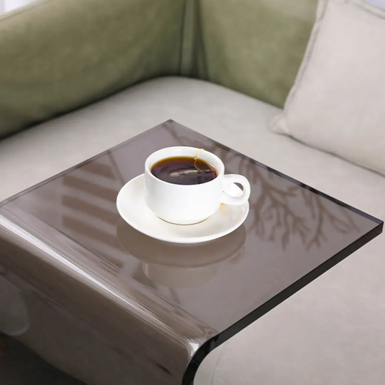 Black Small Acrylic C-Shaped Side Table for Living Room