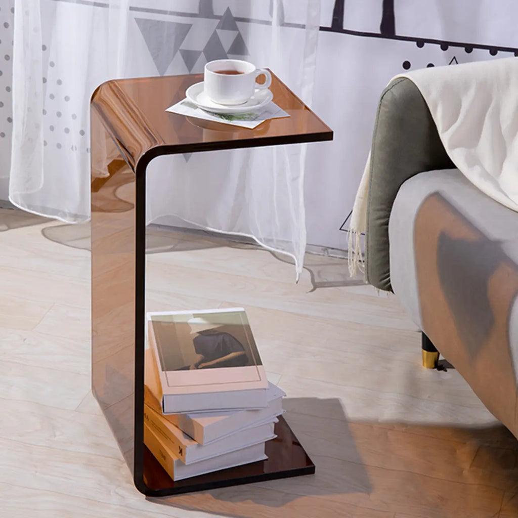 Black Small Acrylic C-Shaped Side Table for Living Room