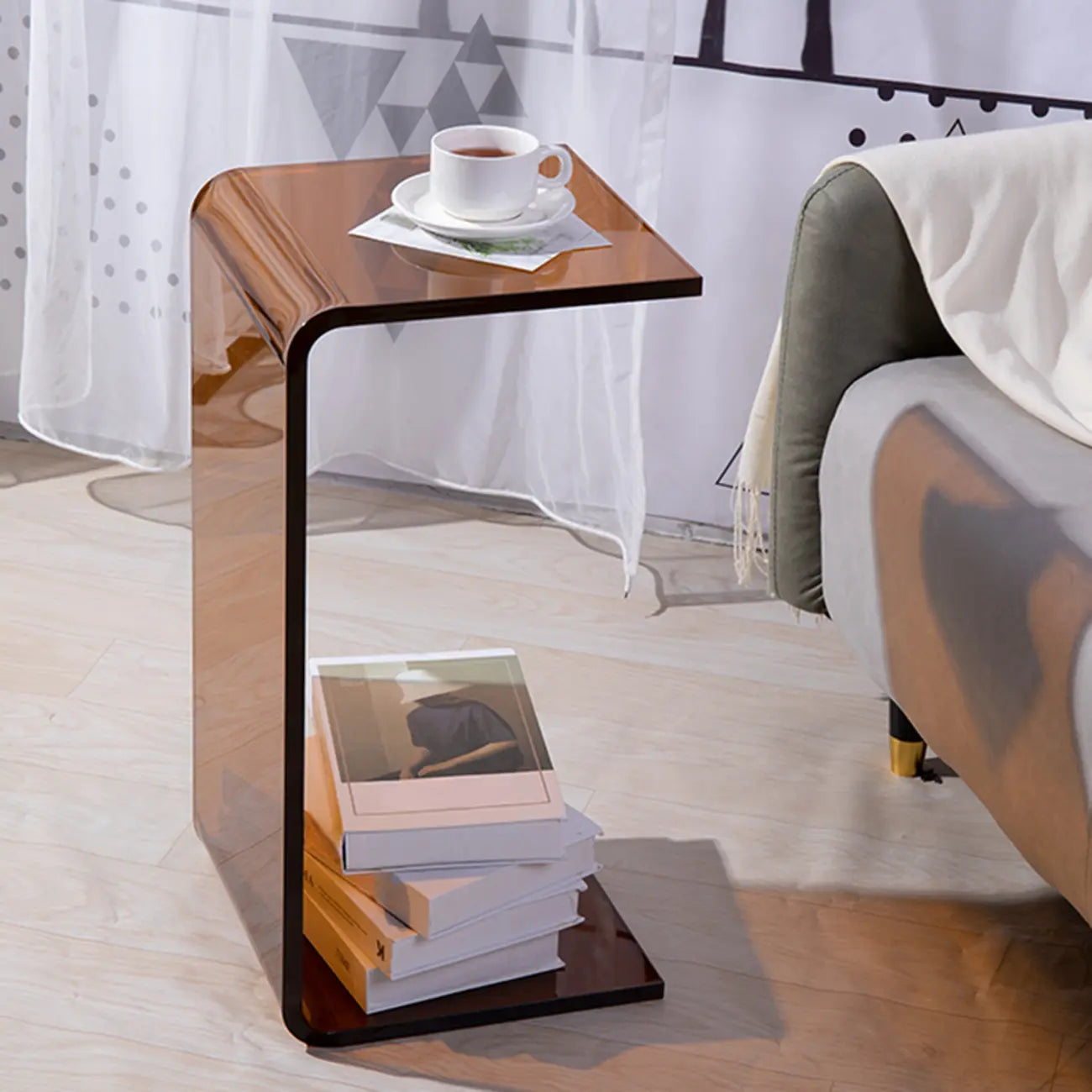 Black Small Acrylic C-Shaped Side Table for Living Room