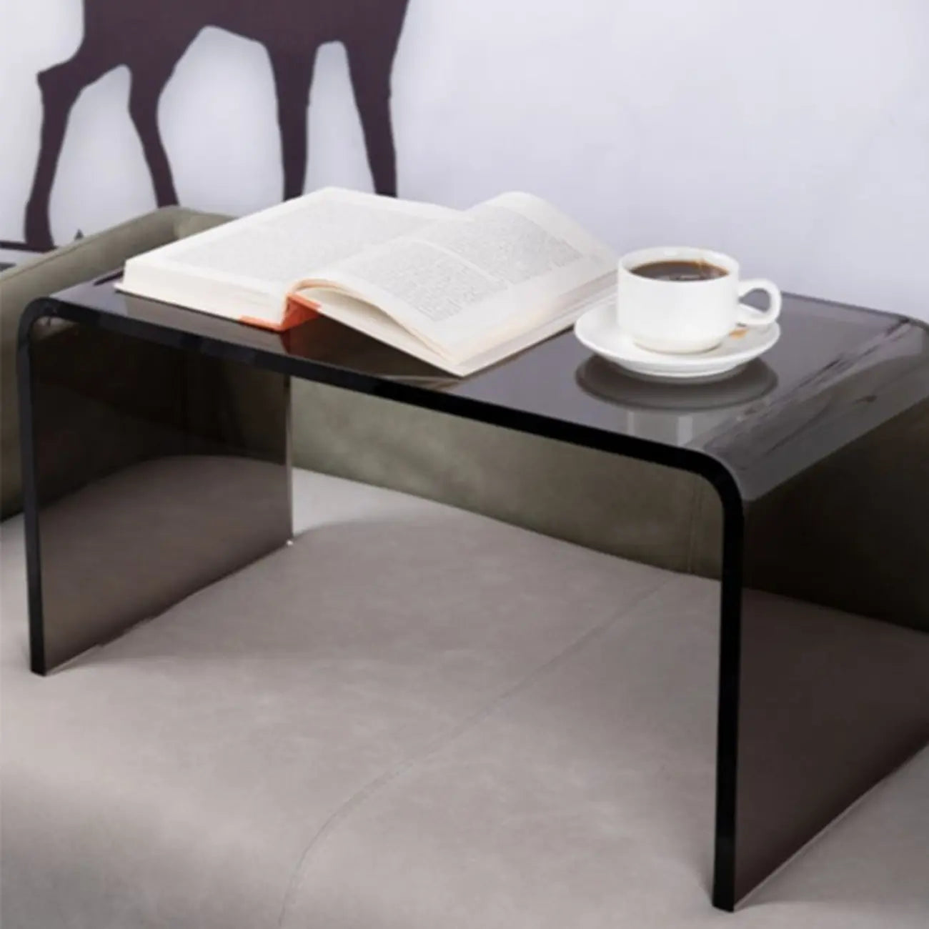 Black Small Acrylic C-Shaped Side Table for Living Room