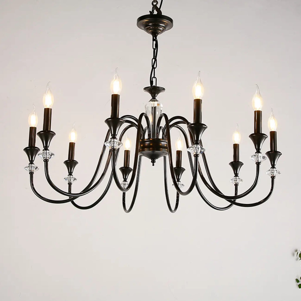 Industrial Black Glass Candelabra Chandelier in 3-10 Lights