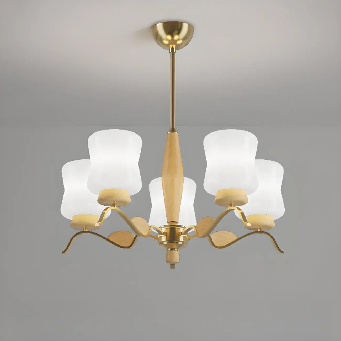 Modern Metal Chandelier with White Glass Shade for Home Decor