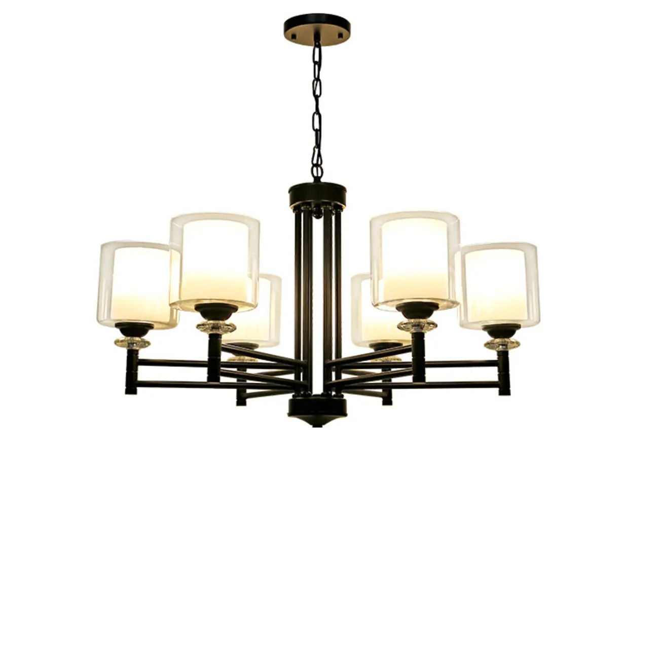 Geometric Industrial Metal Cylinder Glass Chandelier