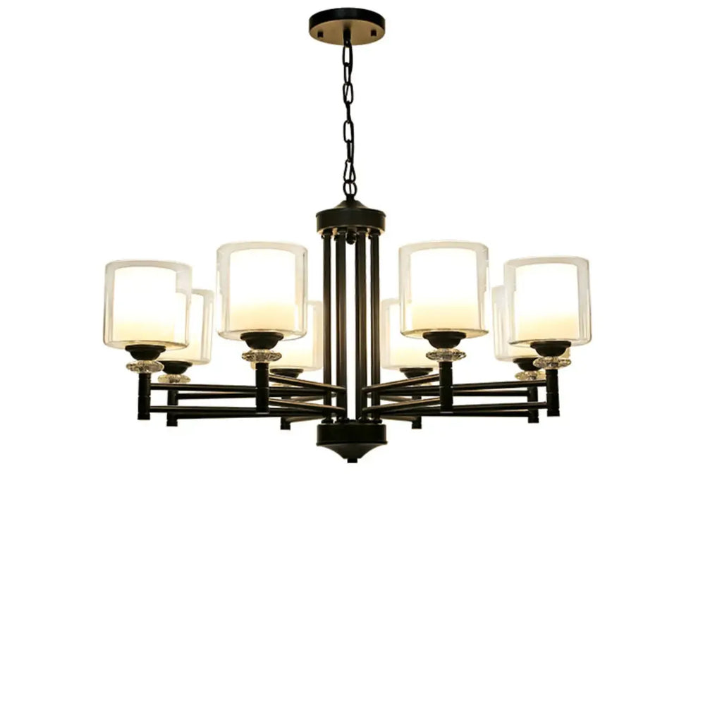 Geometric Industrial Metal Cylinder Glass Chandelier
