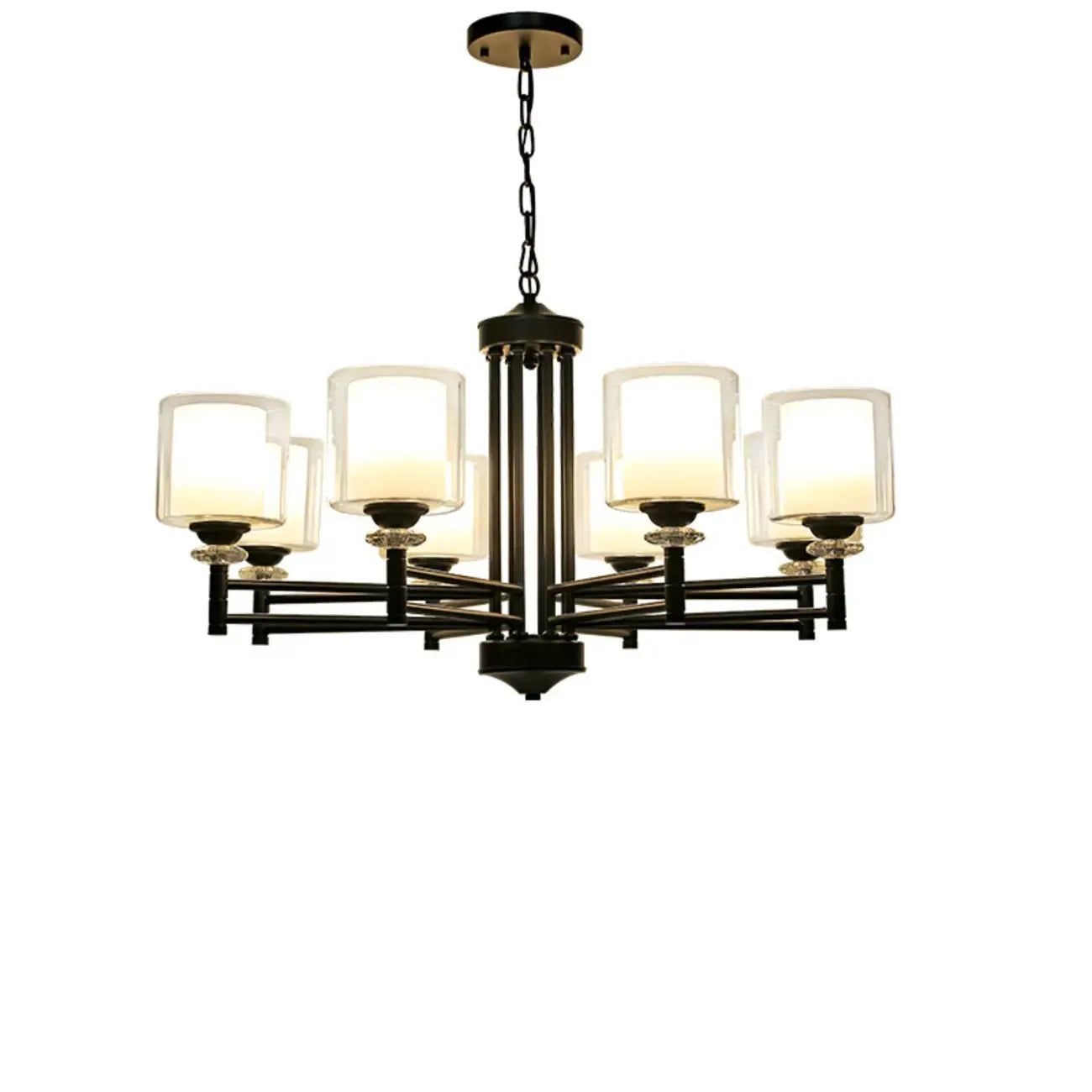 Geometric Industrial Metal Cylinder Glass Chandelier
