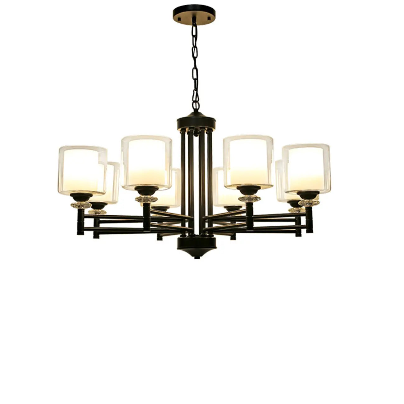 Geometric Industrial Metal Cylinder Glass Chandelier