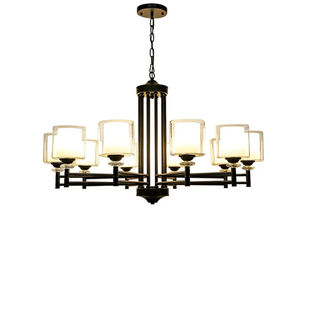 Geometric Industrial Metal Cylinder Glass Chandelier
